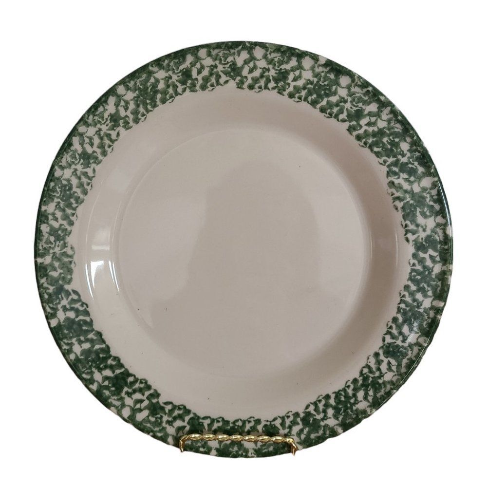 Workshops of Gerald E. Henn Pottery Green Roseville Spongeware Holiday Plate VTG